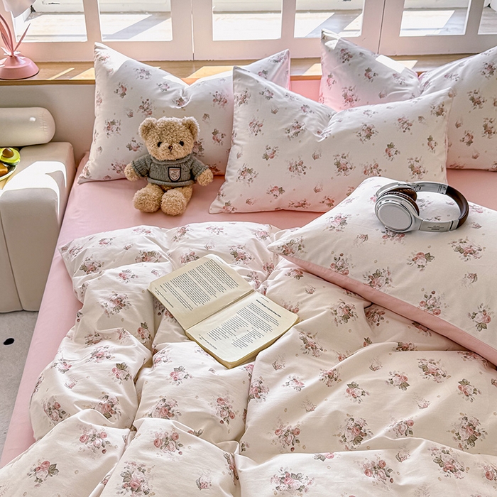 91家纺网 家纺一手货源 找家纺 芊寻家居 2025新款13372全棉印花系列单枕套 玫瑰情缘 粉