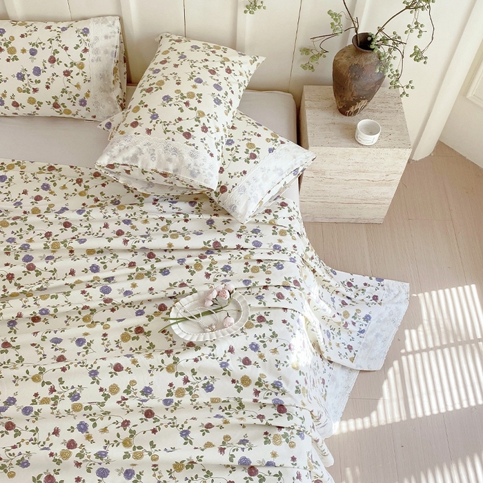 91家纺网 家纺一手货源 找家纺 春皖家纺 2025春夏新款老粗布花边款单枕套 枕套单件 花边-田园梦