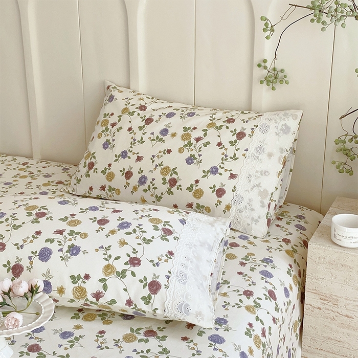 91家纺网 家纺一手货源 找家纺 春皖家纺 2025春夏新款老粗布花边款单枕套 枕套单件 花边-田园梦