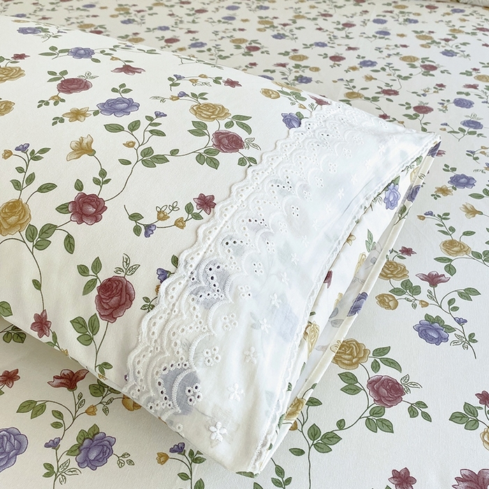 91家纺网 家纺一手货源 找家纺 春皖家纺 2025春夏新款老粗布花边款单枕套 枕套单件 花边-田园梦