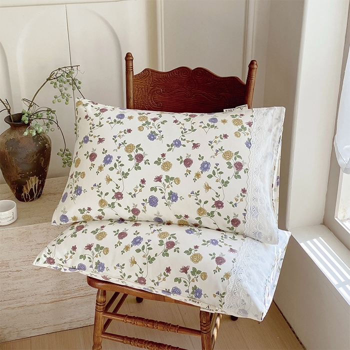 91家纺网 家纺一手货源 找家纺 春皖家纺 2025春夏新款老粗布花边款单枕套 枕套单件 花边-田园梦