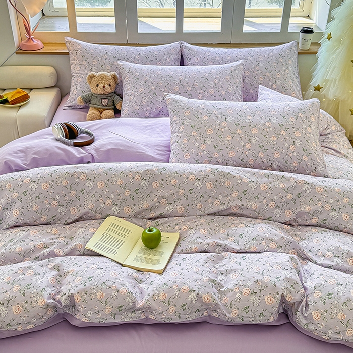 91家纺网 家纺一手货源 找家纺 芊寻家居 2025新款13372全棉印花系列单枕套 茉莉清雨 紫