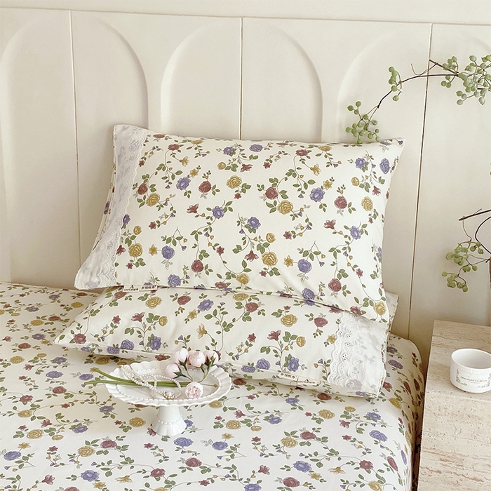 91家纺网 家纺一手货源 找家纺 春皖家纺 2025春夏新款老粗布花边款单枕套 枕套单件 花边-田园梦