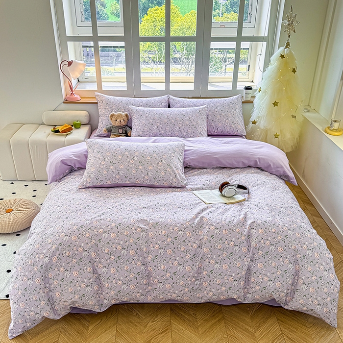 91家纺网 家纺一手货源 找家纺 芊寻家居 2025新款13372全棉印花系列单枕套 茉莉清雨 紫