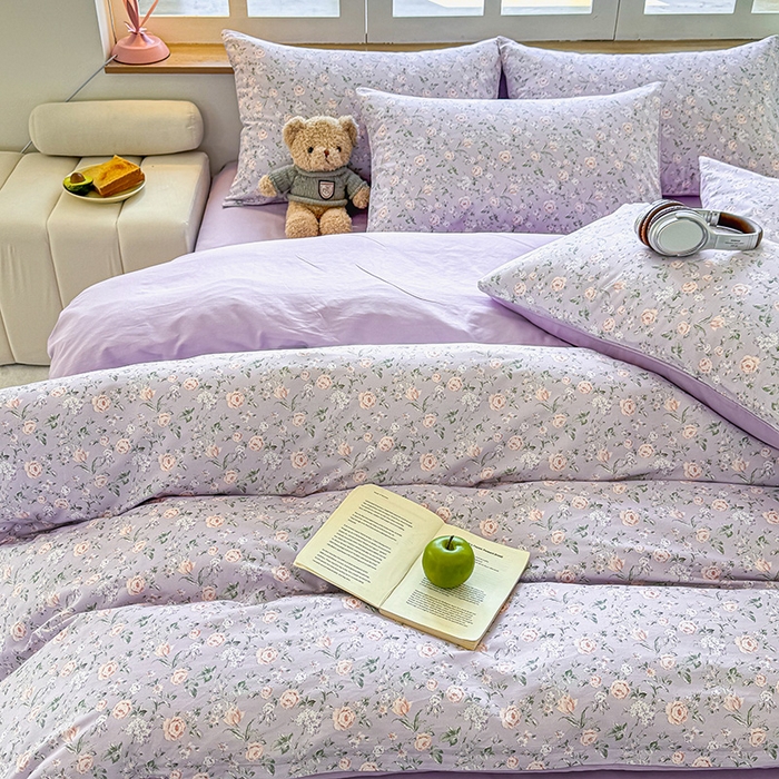 91家纺网 家纺一手货源 找家纺 芊寻家居 2025新款13372全棉印花系列单枕套 茉莉清雨 紫