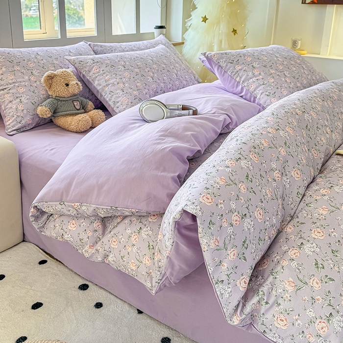 91家纺网 家纺一手货源 找家纺 芊寻家居 2025新款13372全棉印花系列单枕套 茉莉清雨 紫