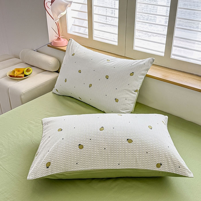 91家纺网 家纺一手货源 找家纺 芊寻家居 2025新款13372全棉印花系列单枕套 青柠