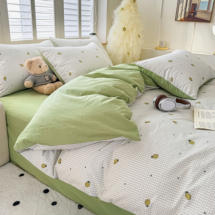 91家纺网 家纺一手货源 找家纺 芊寻家居 2025新款13372全棉印花系列单枕套 青柠