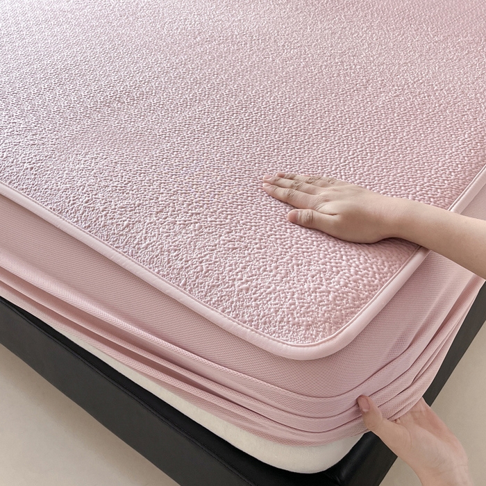 91家纺网 家纺一手货源 找家纺 雅居纺家纺 2025春夏新款提花星空凉感席凉席席子 星空-粉 床笠款