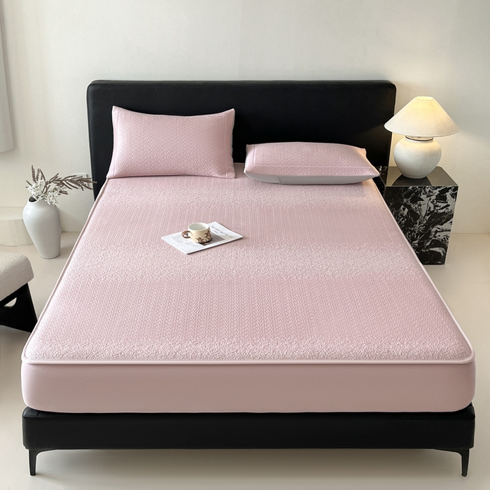 91家纺网 家纺一手货源 找家纺 雅居纺家纺 2025春夏新款提花星空凉感席凉席席子 星空-粉 床笠款