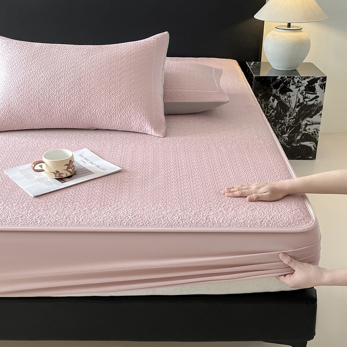 91家纺网 家纺一手货源 找家纺 雅居纺家纺 2025春夏新款提花星空凉感席凉席席子 星空-粉 床笠款