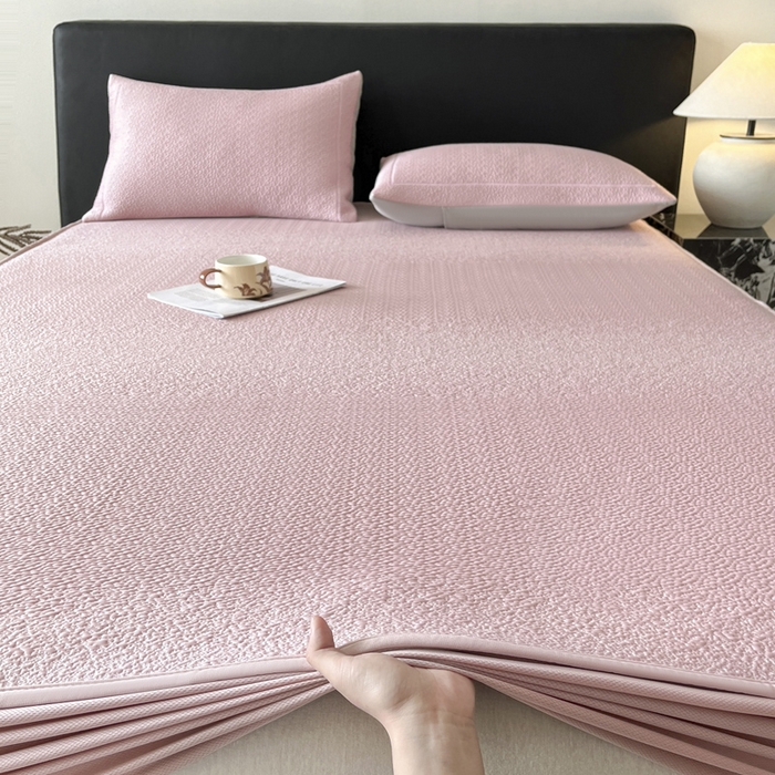 91家纺网 家纺一手货源 找家纺 雅居纺家纺 2025春夏新款提花星空凉感席凉席席子 星空-粉 床笠款