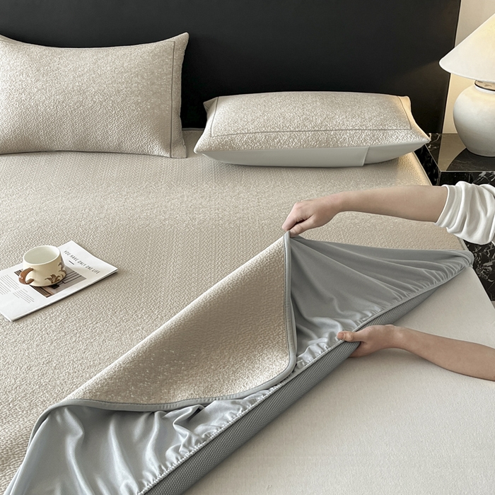 91家纺网 家纺一手货源 找家纺 雅居纺家纺 2025春夏新款提花星空凉感席凉席席子 星空-卡其 床笠款