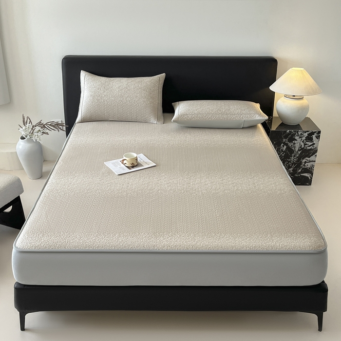 91家纺网 家纺一手货源 找家纺 雅居纺家纺 2025春夏新款提花星空凉感席凉席席子 星空-卡其 床笠款