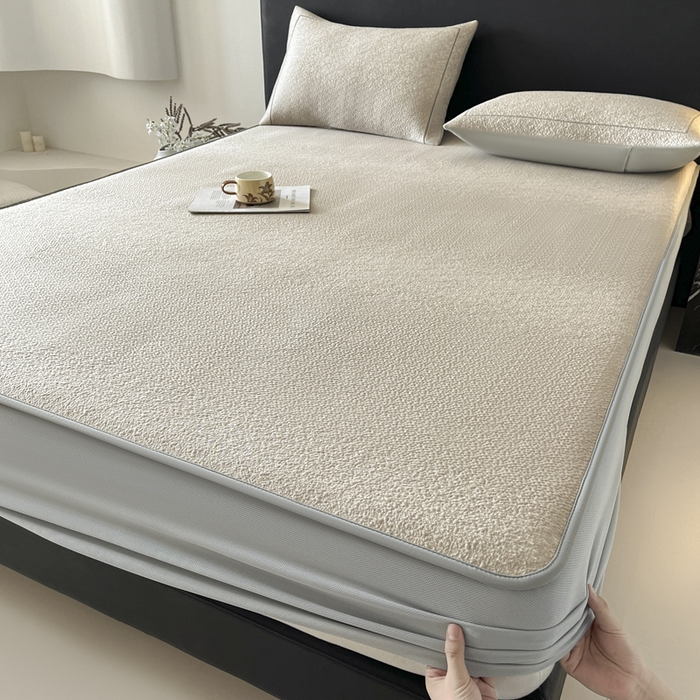 91家纺网 家纺一手货源 找家纺 雅居纺家纺 2025春夏新款提花星空凉感席凉席席子 星空-卡其 床笠款