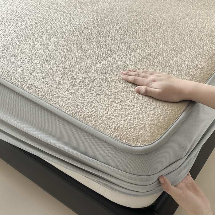 91家纺网 家纺一手货源 找家纺 雅居纺家纺 2025春夏新款提花星空凉感席凉席席子 星空-卡其 床笠款