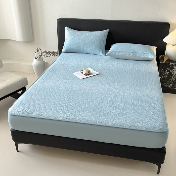 91家纺网 家纺一手货源 找家纺 雅居纺家纺 2025春夏新款提花星空凉感席凉席席子 星空-蓝 床笠款