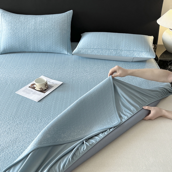 91家纺网 家纺一手货源 找家纺 雅居纺家纺 2025春夏新款提花星空凉感席凉席席子 星空-蓝 床笠款