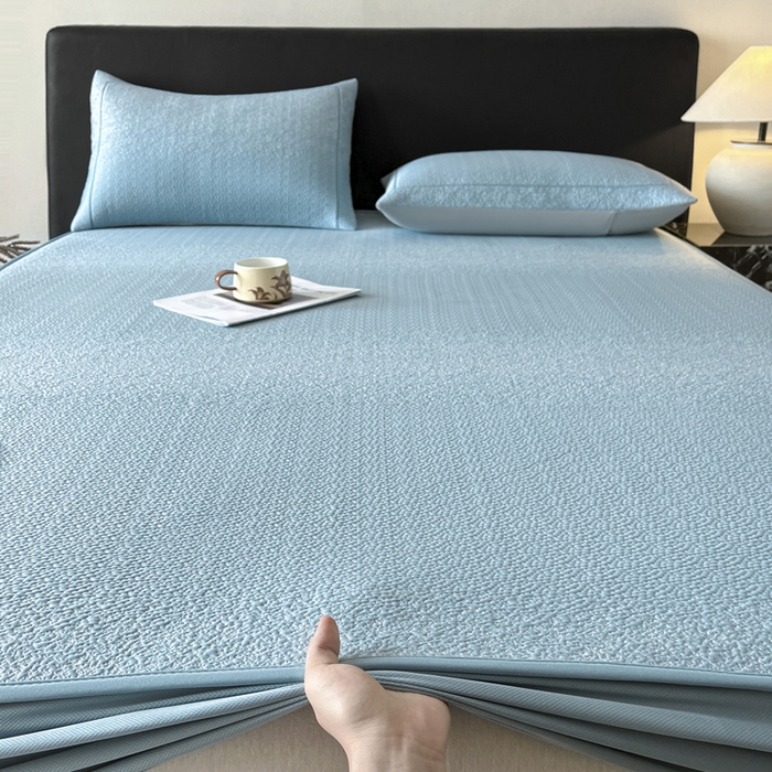 91家纺网 家纺一手货源 找家纺 雅居纺家纺 2025春夏新款提花星空凉感席凉席席子 星空-蓝 床笠款