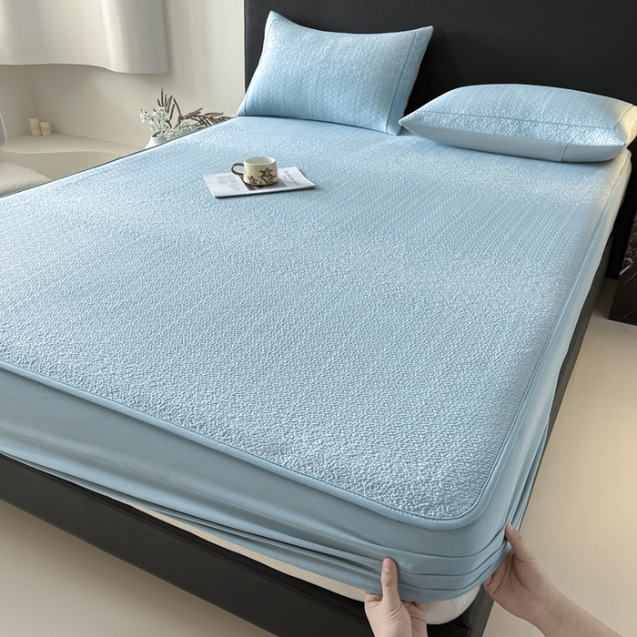 91家纺网 家纺一手货源 找家纺 雅居纺家纺 2025春夏新款提花星空凉感席凉席席子 星空-蓝 床笠款