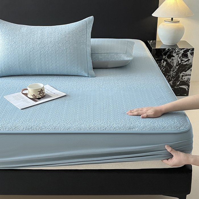 91家纺网 家纺一手货源 找家纺 雅居纺家纺 2025春夏新款提花星空凉感席凉席席子 星空-蓝 床笠款