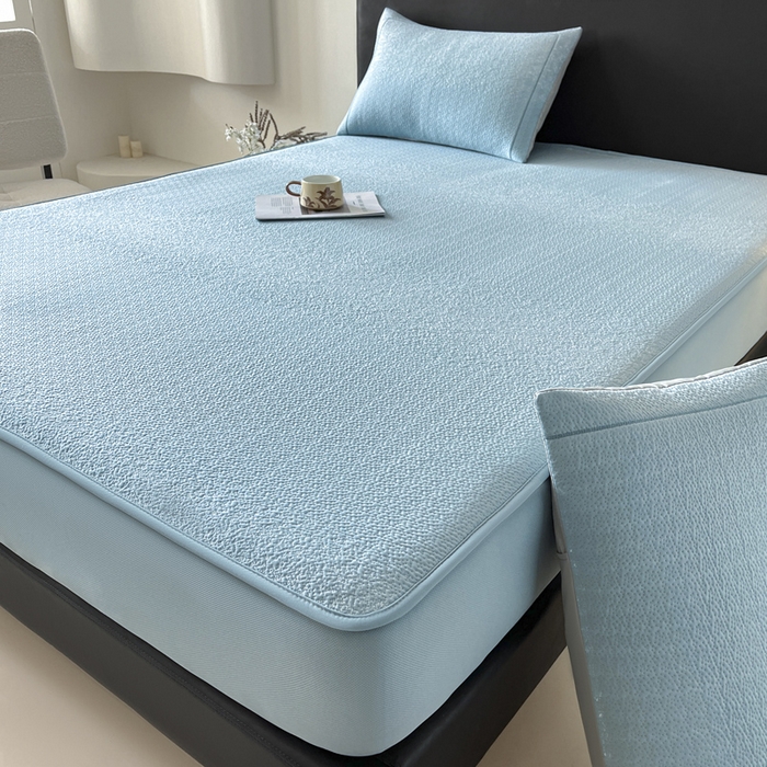 91家纺网 家纺一手货源 找家纺 雅居纺家纺 2025春夏新款提花星空凉感席凉席席子 星空-蓝 床笠款