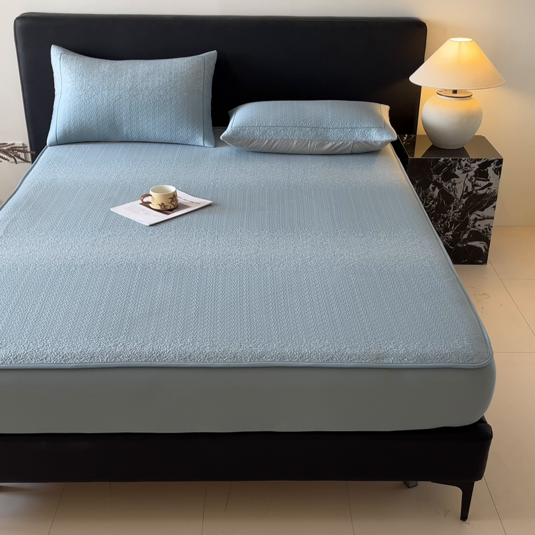 91家纺网 家纺一手货源 找家纺 雅居纺家纺 2025春夏新款提花星空凉感席凉席席子 星空-蓝 床笠款