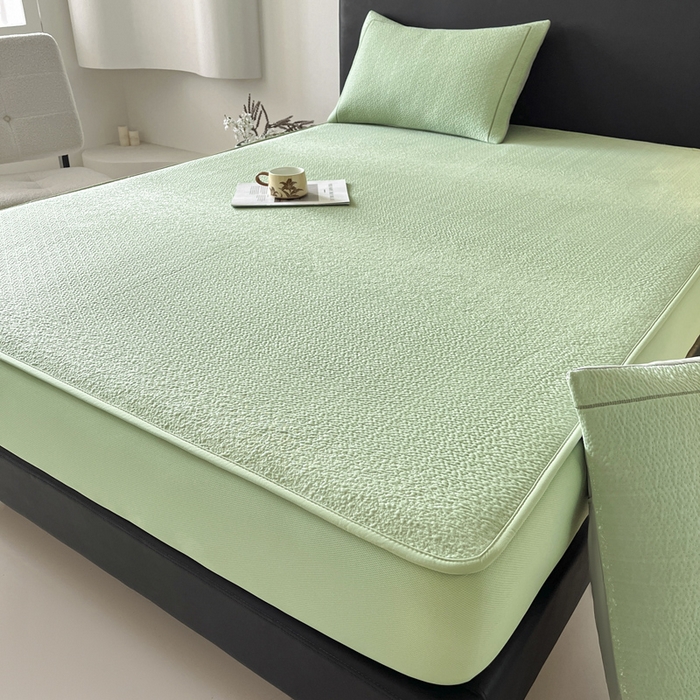 91家纺网 家纺一手货源 找家纺 雅居纺家纺 2025春夏新款提花星空凉感席凉席席子 星空-绿 床笠款