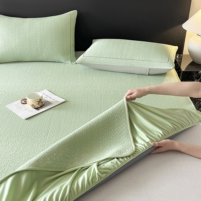 91家纺网 家纺一手货源 找家纺 雅居纺家纺 2025春夏新款提花星空凉感席凉席席子 星空-绿 床笠款