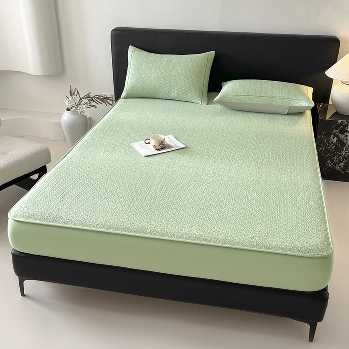 91家纺网 家纺一手货源 找家纺 雅居纺家纺 2025春夏新款提花星空凉感席凉席席子 星空-绿 床笠款