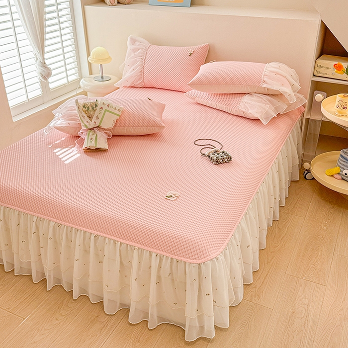 91家纺网 家纺一手货源 找家纺 （总）蓝邻家纺 2025春夏新款PE提花雪纺+绣花花边凉席席子