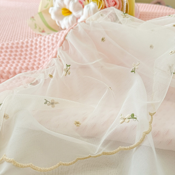 91家纺网 家纺一手货源 找家纺 （总）蓝邻家纺 2025春夏新款PE提花雪纺+绣花花边凉席席子