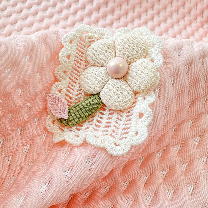 91家纺网 家纺一手货源 找家纺 蓝邻家纺 2025春夏新款PE提花雪纺+绣花花边凉席席子 夏花-粉