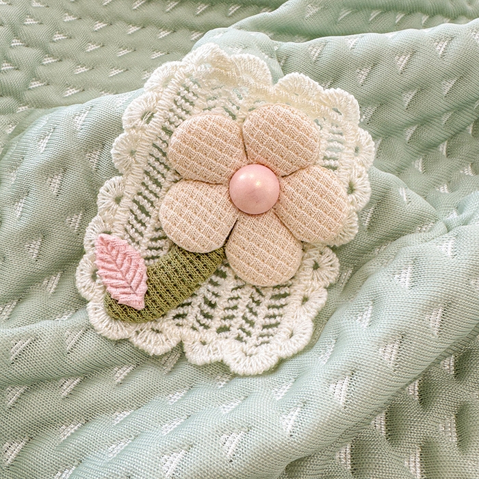 91家纺网 家纺一手货源 找家纺 蓝邻家纺 2025春夏新款PE提花雪纺+绣花花边凉席席子 夏花-绿