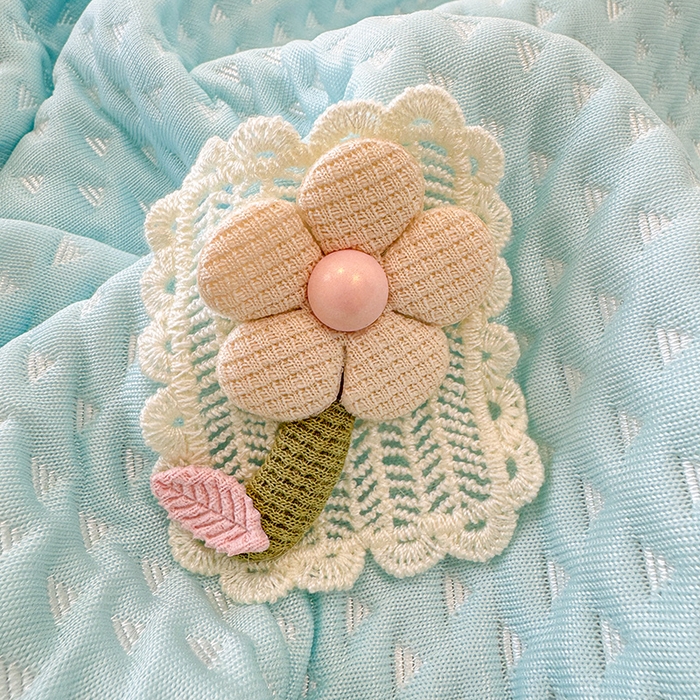 91家纺网 家纺一手货源 找家纺 蓝邻家纺 2025春夏新款PE提花雪纺+绣花花边凉席席子 夏花-蓝