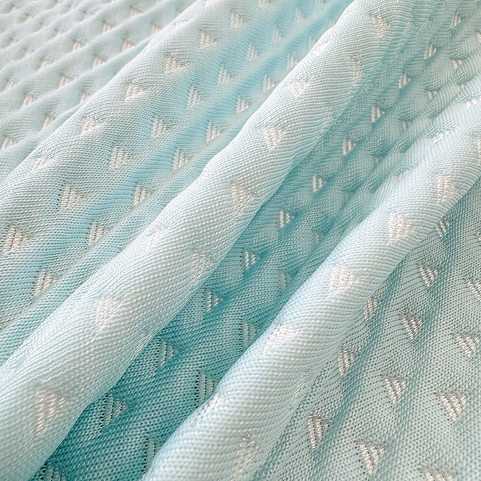 91家纺网 家纺一手货源 找家纺 蓝邻家纺 2025春夏新款PE提花雪纺+绣花花边凉席席子 夏花-蓝