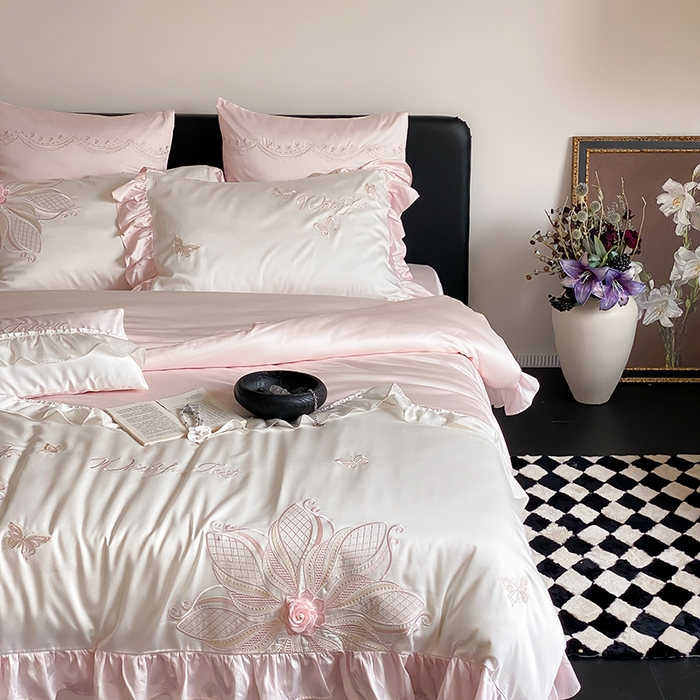 91家纺网 家纺一手货源 找家纺 （总）曼布缇 2025新款A类莱赛尔竹纤维绣花四件套-海伦娜 券后368起 会员减20