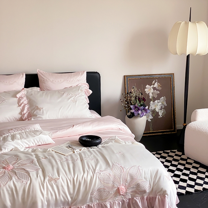 91家纺网 家纺一手货源 找家纺 （总）曼布缇 2025新款A类莱赛尔竹纤维绣花四件套-海伦娜 券后368起 会员减20