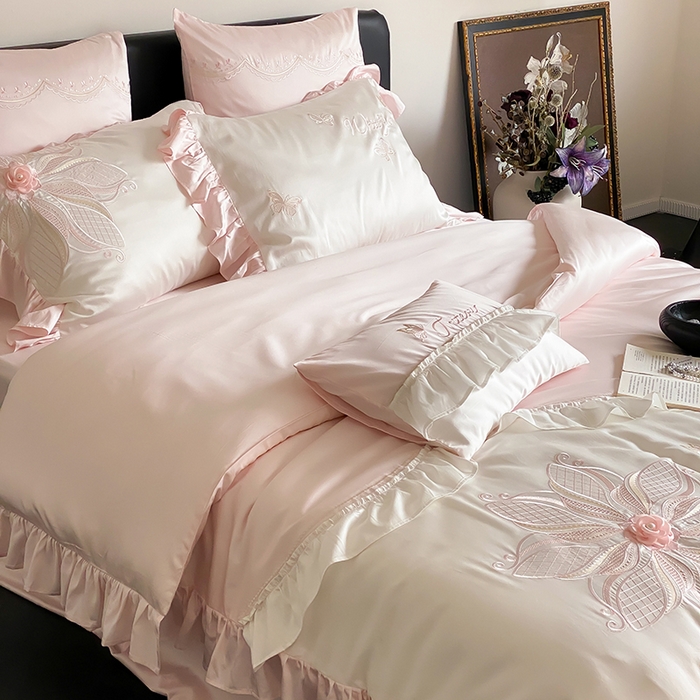 91家纺网 家纺一手货源 找家纺 （总）曼布缇 2025新款A类莱赛尔竹纤维绣花四件套-海伦娜 券后368起 会员减20