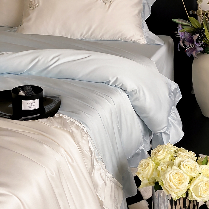 91家纺网 家纺一手货源 找家纺 曼布缇 2025新款A类莱赛尔竹纤维绣花四件套-海伦娜 海伦娜-蓝 券后368起 会员减20