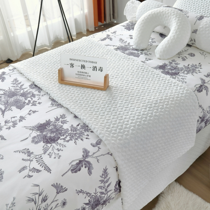 91家纺网 家纺一手货源 找家纺 琪宝阁 2025新款美容床罩四件套美容院专用套件-小风车系列 小风车-白色