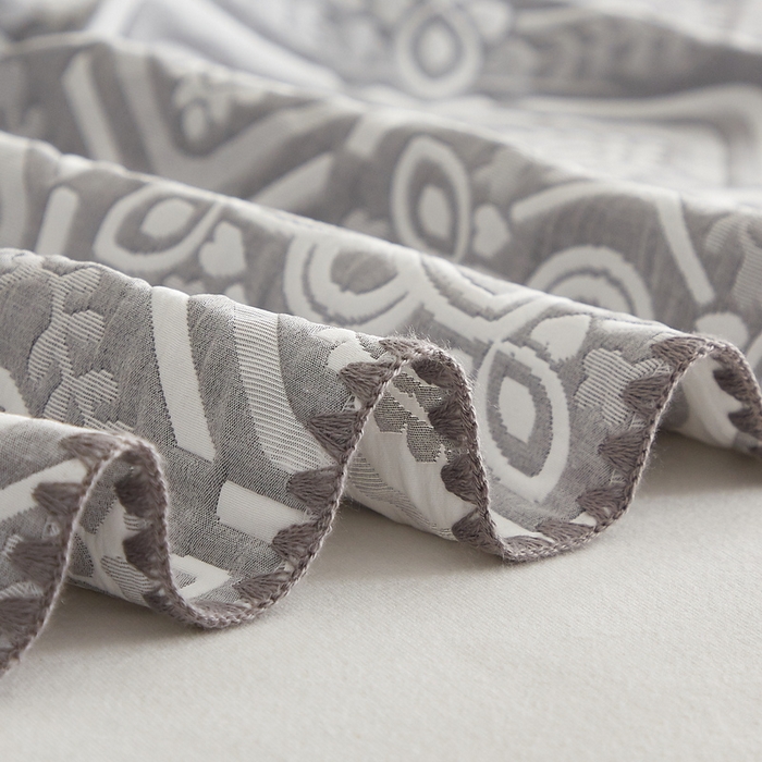 91家纺网 家纺一手货源 找家纺 梦镜家纺 2025新款A类针织双层纱盖毯毯子 花韵-淡雅灰