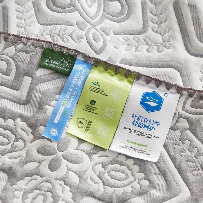 91家纺网 家纺一手货源 找家纺 梦镜家纺 2025新款A类针织双层纱盖毯毯子 花韵-淡雅灰