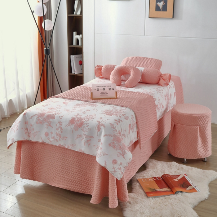 琪宝阁 2025新款美容床罩四件套美容院专用套件-小风车系列 小风车-粉色