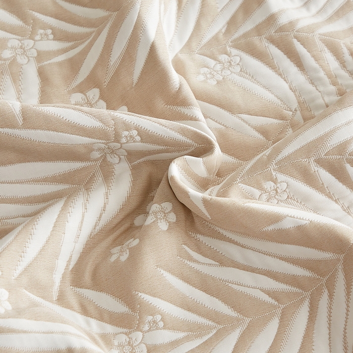 91家纺网 家纺一手货源 找家纺 梦镜家纺 2025新款A类针织双层纱盖毯毯子 细叶-浅咖色