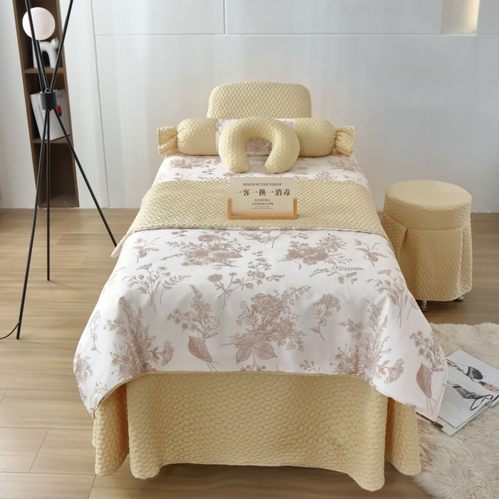 91家纺网 家纺一手货源 找家纺 琪宝阁 2025新款美容床罩四件套美容院专用套件-小风车系列 小风车-卡其