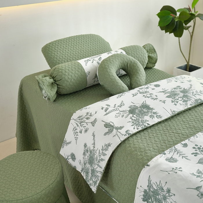 91家纺网 家纺一手货源 找家纺 琪宝阁 2025新款美容床罩四件套美容院专用套件-小风车系列 小风车-绿色