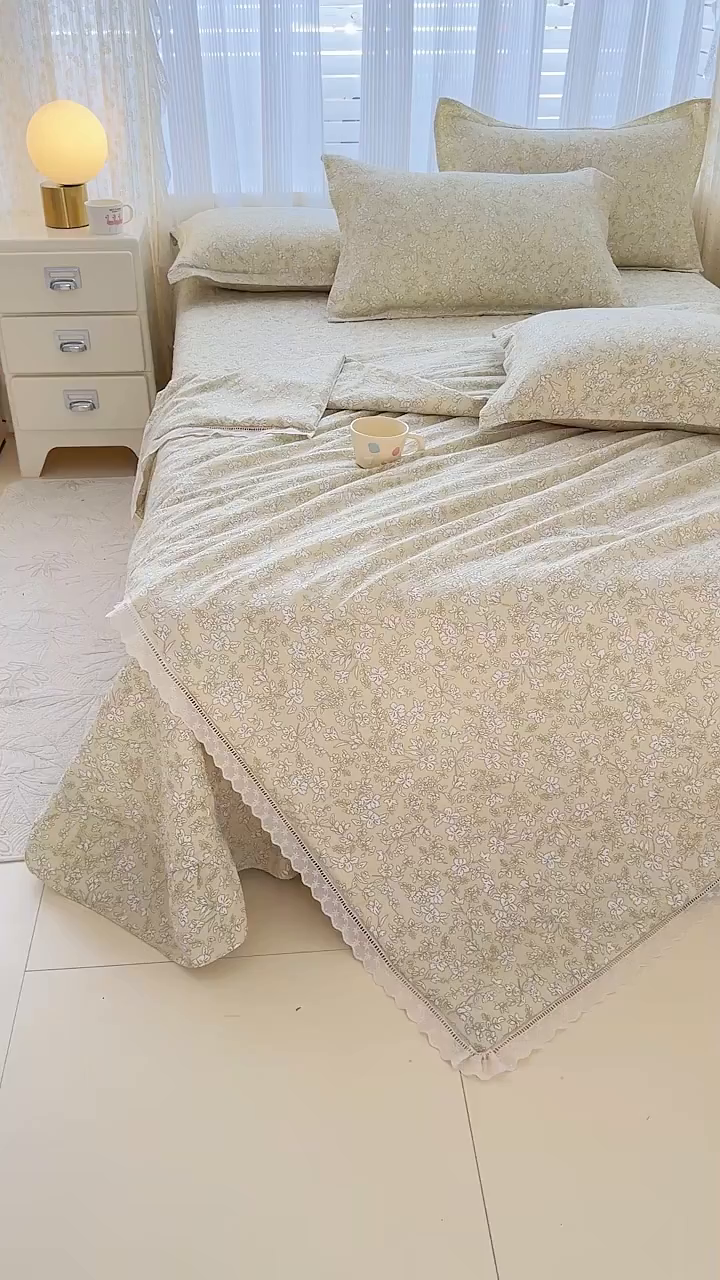 91家纺网 家纺一手货源 找家纺 （总）梦可莱家居 2025夏季新款木棉夏被镂空花边床盖四件套