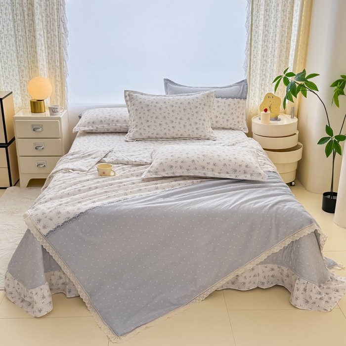 91家纺网 家纺一手货源 找家纺 梦可莱家居 2025夏季新款木棉夏被镂空花边床盖四件套 韩兰