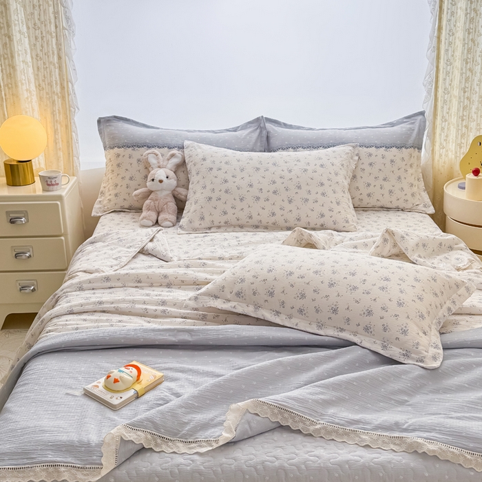 91家纺网 家纺一手货源 找家纺 梦可莱家居 2025夏季新款木棉夏被镂空花边床盖四件套 韩兰